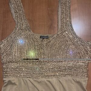 Boston Proper Women’s Tan Macrame Embellished Knit Top M Party Boho Festival